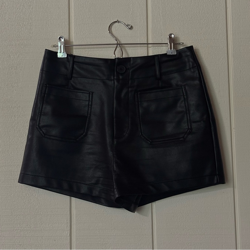 Anthropologie Colette Faux Leather Shorts in Black Size 29